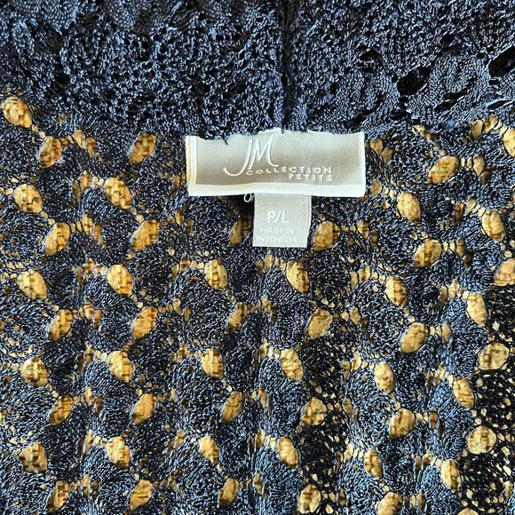 JM Collection Cardigan Petite Size Large Navy Blue Open Stitch Knit Topper Light - Picture 6 of 10